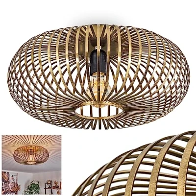 Image de plafonnier Oravi, en métal aspect laiton, luminaire rétro avec effet de lumière grâce à l&#039;aspect grillagé, Ø 40,5 cm, douille E27. ampoule(s) non incluse(s).