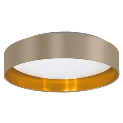 Image de Eglo Plafonnier LED Maserlo 2, luminaire pour plafond en textile, lampe de salon avec tissu taupe et doré, plastique blanc, blanc chaud, Ø 38 cm
