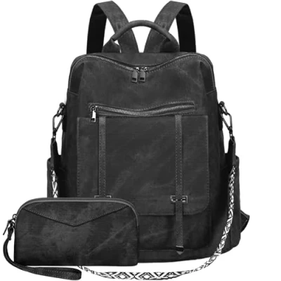 Image de Leathario Sac a Dos Antivol Femme en Cuir Vegan, Sacs à Main Portés Imperméable Elegant Leger, Backpack pour Voyage L&#039;école Travail Université Collège Shopping
