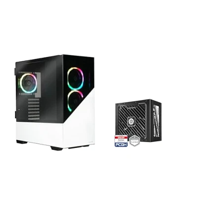Image de Enermax EnermaxK8 ARGB K8WW 1050W Boîtier PC de Gaming Tour Midi Snow White &amp; Revolution D.F. 2 1050 W Bloc d&#039;alimentation doré
