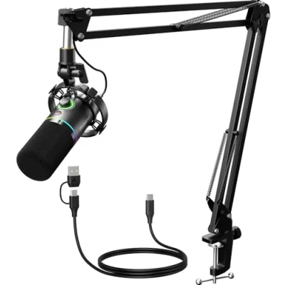 Image de MAONO XLR/USB Dynamiques Micro Kit, PC Podcast avec Bras, Logiciel, Mute, Bouton de Gain, Contrôle du Volume, Microphone pour Streaming, Gaming, PS4/PS5, Doublage, Enregistrement (PD200XS Noir)
