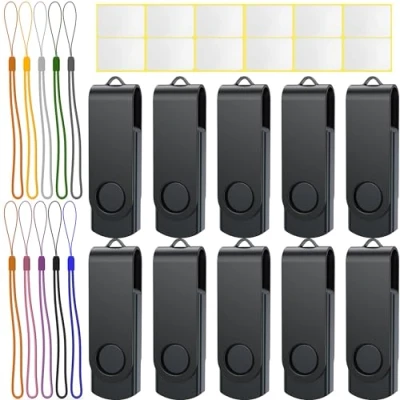 Image de Cle USB 4 Go Lot de 10 2.0 Clé Uflatek Flash Drive Rotative Clef Noir Mémoire Stick Métal avec Cordes
