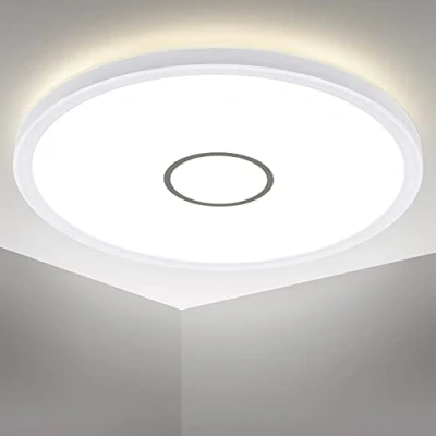 Image de B.K.Licht plafonnier design rond Ø29cm, platine LED 18W, éclairage plafond ultra plat: 28mm, applique modern blanc argenté, 2400Lm, lumière blanche neutre 4.000K