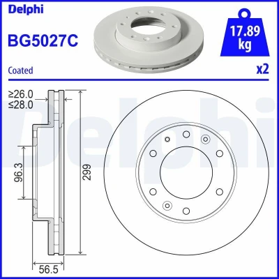 Image de Disque de frein DELPHI BG5027C avant, ventilé, 2 pièce