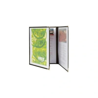 Image de Securit Crystal Range Porte menus Transparent A4 Bords bruns 3 plis