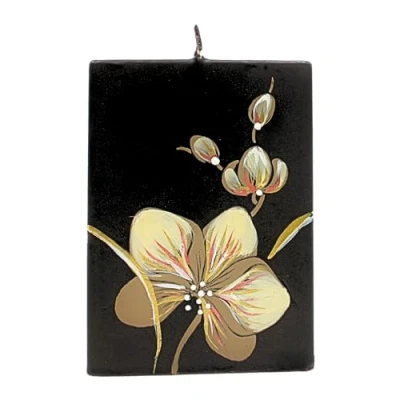 Image de Bougie d&#039;orchidée de qualité supérieure avec voile Noire fleur marron Dimensions (L x l H) : environ 9 5 12 cm.