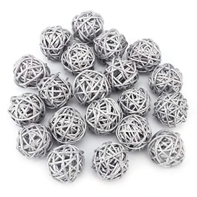 Image de Jenngaoo 20 Pièces Boules de Rotin, Boule en Osier Décorative Orbes Vase Remplisseurs pour Jardin Noce Décoration Noël (Diamètre 1,2 Pouce) (Argent)