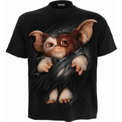 Image de WB Studio Gremlins Gizmo T Shirt avec imprimé sur Le Devant Noir L