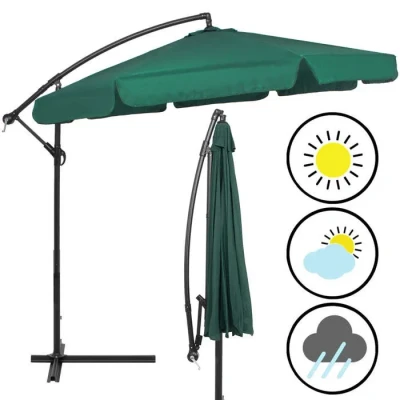 Image de Springos® Parasol de jardin déporté avec manivelle, incluant une housse 350 cm
