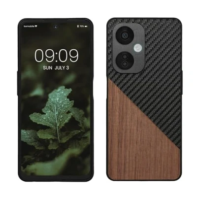 Image de kwmobile Coque Compatible avec OnePlus Nord CE 3 Lite 5G / N30 Housse en Bois et Fibre Carbone Brun foncé Noir
