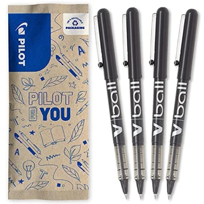 Image de PILOT 4 Stylos Roller V Ball 05 Encre Liquide Pour Une Ecriture Fluide Et Précise Séchage Rapide Noir Pointe fine