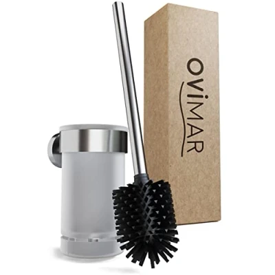 Image de ovimar Brosse WC Tranerodde Argent Montage Mural en Silicone avec Fonction d&#039;aération pour percer ou Coller Acier Inoxydable Tête de Interchangeable