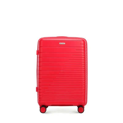 Image de WITTCHEN FUERTA Line Valise Moyenne Bagage Rigide Extensible Bagages en polypropylène à Rayures Brillantes 4 Roues Doubles Poignée télescopique Serrure TSA Taille M Rouge
