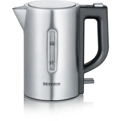 Image de SEVERIN Bouilloire de voyage sans BPA 1 100 W, Petite d’une capacité 0,5 L, électrique livrée avec 2 tasses et cuillères, inox/noir, WK 3647