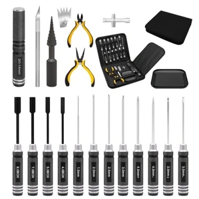 Image de Kit d&#039;outils RC 19 en 1 Tournevis Écrou Hexagonal cruciforme Pince de réparation pour 1/8 1/10 Traxxas Axial Arrma DJI Noir