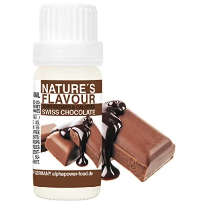 Image de ALPHAPOWER FOOD Arôme alimentaire naturel chocolat suisse I liquide gouttes aromatisantes et édulcorant sans sucre, 1x10ml goût délicieux, vegan liquid sweetener Flavour Drops, Flavdrops