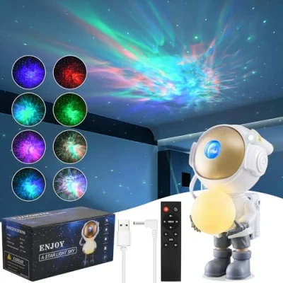 Image de Jinlaili Astronaute Projecteur Galaxy, Rotation à 360 de ciel étoilé d&#039;astronaute, Galaxie, Veilleuse avec Nébuleuse, Minuterie, Galaxy Star Light (Blanc)