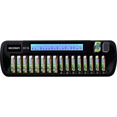 Image de Chargeur de Piles Rondes VOLTCRAFT BC16 NiMH, Li ION LR6 (AA), LR03 (AAA), 6LR61 (9 V)