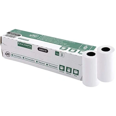 Image de Exacompta 40339DE Lot de 10 rouleaux thermiques pour appareils EC Cash, 1 couche, largeur : 57 mm, longueur 18 m, diamètre du noyau 12 texte prélèvement SEPA à l&#039;arrière, 55 g/m² sans BPA