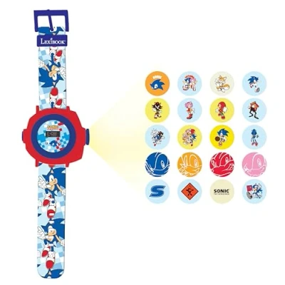 Image de Lexibook, Sega The Hedgehog, Montre Bracelet Ajustable écran Digital avec 20 Projections de Sonic, pour Enfant DMW050SN, Bleu/Rouge