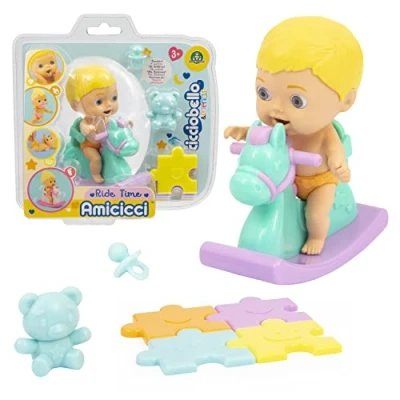 Image de Cicciobello Amicicci, Bébé avec Cheval à Bascule, accessoires, Modèle Garçon Cheveux Blonds, Jouet pour enfants dès 3 ans, CC0101