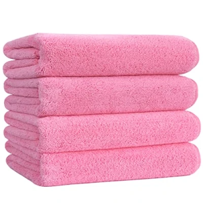 Image de Polyte 4 Serviettes de Bain en Microfibres sèche Rapidement/ne Peluche Pas Rose 145 x 76 cm