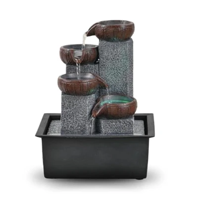 Image de Fontaine d’intérieur Cascade 4 Niveaux Jarre Effet Pierre Naturelle Lumière LED Coloré, Déco Zen et Élégant, de Table, Idée Cadeau Exceptionnelle, H 21cm Bkasi Zen’Light