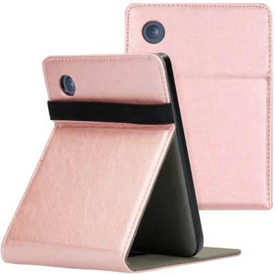 Image de Étui à rabat IMOSHION Kobo Clara 2E Simili cuir Rose Dorée Support robuste
