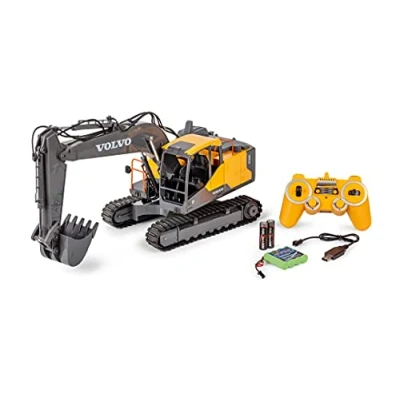 Image de Carson 500907339 Volvo 1:16 Crawler Excavator, véhicule de Construction télécommandé pour Les Enfants à partir 8 Ans, excavateur RC avec Fonctions, Piles et télécommande incluses, Jaune