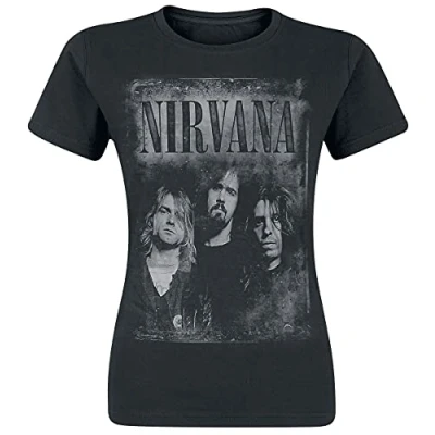 Image de Nirvana Faded Faces Femme T Shirt Manches Courtes Noir XL, 100% Coton, Regular/Coupe Standard