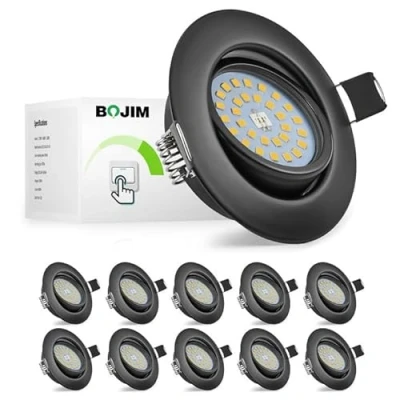 Image de Bojim Spot LED Encastrable Dimmable Noir, 10x 5.5W Encastré Orientable 60, Éclairage 220V 4000K Blanc Neutre 600LM, de Plafond Extra Plat 30mm Pour Cuisine Chambre, Trou 68 80mm