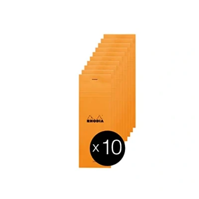 Image de RHODIA 8600Cpack Bloc Notes Agrafé N8 Shopping Orange 7,4x21 cm Ligné 80 Feuilles Détachables Papier Cpacklairefontaine g/m² Couverture en Carte Enduite Paquet de 10 blocs