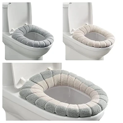 Image de Mmnuagebleu 3pcs WC Housse de siège Coussin salle bain chaud et doux lavable extensible pour abattant Coussinet
