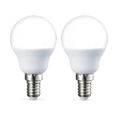 Image de Amazon Basics Lot de 2 petites ampoules LED rondes P45 Culot Edison à vis E14, 5.5 W (équivalent 40 W), Blanc chaud, Intensité non variable