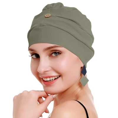 Image de osvyo Chapeau chimio en coton pour femme avec cancer et perte de cheveux, bonnet coton, léger, emballage scellé, Dark Mos, taille unique