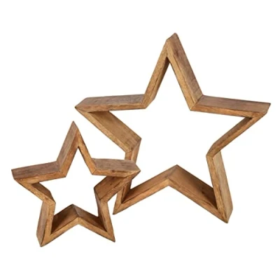 Image de Lot de 2 étoiles en bois mangue 30/20 cm Décoration Noël à poser Avent, hiver, Noël, table, fenêtre