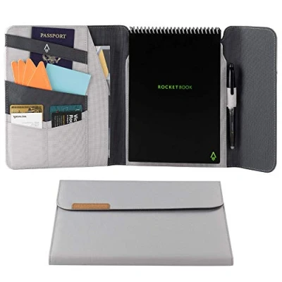 Image de Rocketbook Protège carnet 100% recyclable avec porte stylo, fermoir magnétique et espace de rangement intérieur Gris, format Executive 15,2 x 22,4 cm (Cap FLP E CIN)