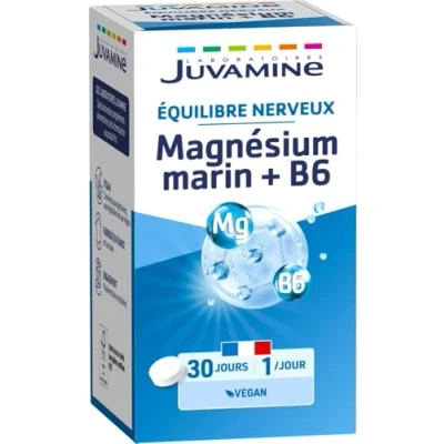 Image de JUVAMINE Equilibre Nerveux Magnésium Marin 300mg + Vitamine B6 Contribue à Réduire la Fatigue et au Fonctionnement Normal du Système Stress 30 Comprimés 1 Mois de Programme