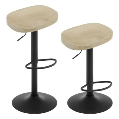 Image de WOLTU Tabouret Bar, Lot de 2, Bar en Bois, Chaise Haut, Cadre Métal, Réglable Hauteur, Pivotant à 360, avec Repose Pieds, Industriel, Chêne Clair, BH413hei 2