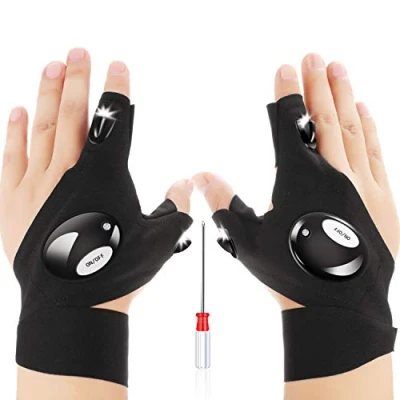 Image de Paire de 2 LED Gants Pêche en Plein Air et Tournevis pour Réparer Travailler dans les Endroits Sombres, Cadeaux Gadgets d&#039;Outils Hommes/ Femmes Bricoleur,Noir, Taille Unique
