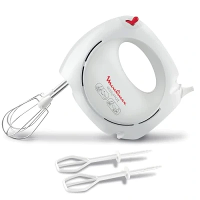 Image de Moulinex, Batteur électrique, 200 W, 2 vitesses, jeux de fouets inclus, Ergonomique, Compact, Easymax blanc ABM11A30