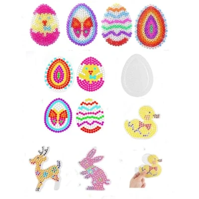 Image de HPT Midi Lot de 4 plaques à perles repasser transparentes 5 mm avec 7 modèles, canard, lapin, œuf, chevreuil (compatibles toutes les Midi)