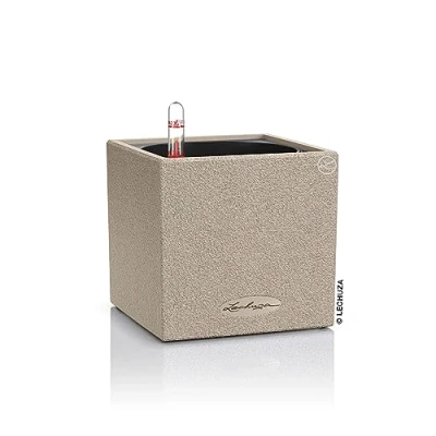 Image de Lechuza Pot de Fleurs d’Extérieur et d&#039;Intérieur Stone Canto Réserve d&#039;Eau Intégrée Coloris Beige Sable 14 x x14 cm