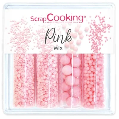 Image de SCRAP COOKING, Décors Sucrés « Pink Mix » 68g, Assortiment Rose 4 Variétés : Bubbles, Perles, Étoiles, Cœurs, Décorations Pâtisserie, Desserts, Gâteaux, Cupcakes, Anniversaires, Cake Design 7511
