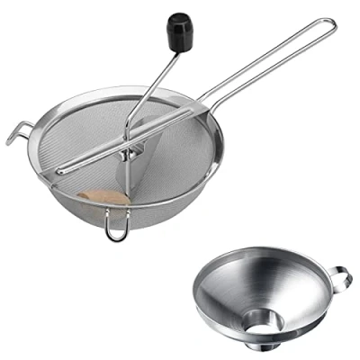 Image de Westmark 119822E6 Passe vite + 1 entonnoir à confiture avec long bec de remplissage, acier inoxydable/bois, fruits coquins, argenté/noir