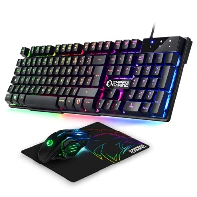 Image de EMPIRE Gaming Pack MK800 Filaire Clavier AZERTY (Layout Français) RGB 105 Touches 19 Anti Ghosting Souris Gamer 2400 DPI Tapis de PC PS4 PS5 Xbox One/Series Mac