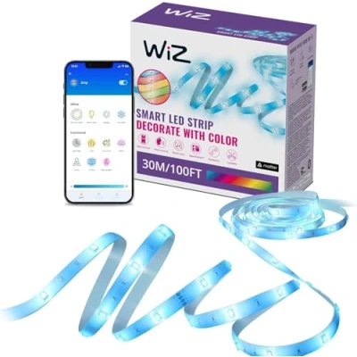Image de WiZ, Ruban LED Lightstrip connecté, 30m,découpe sur mesure, 16 millions de couleurs Plus nuances blanc, modes d&#039;éclairage prédéfinis, se connecte à votre Wi Fi, contrôle vocal