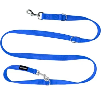 Image de Vitazoo Laisse pour Chien Bleu réglable en 3 Longueurs Longe Qui Convient aux Chiens Larges et forts Double d&#039;une Longueur Totale de 2 m avec Crochet Solide Facile à Nettoyer