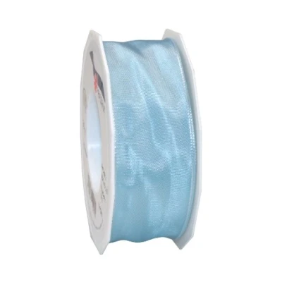 Image de PRÄSENT C.E. Pattberg Lyon Ruban en Taffetas et Fil métallique Bleu Clair 40 mm x 25 m