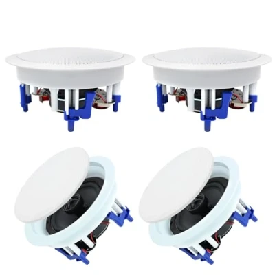Image de Herdio 5,25 Pouces 600 Watts Bluetooth Enceinte encastrable Plafond, pour Cuisine, Chambre, Salle de Bain, cinéma Maison Compatible avec Bluetooth(4 Haut parleurs)